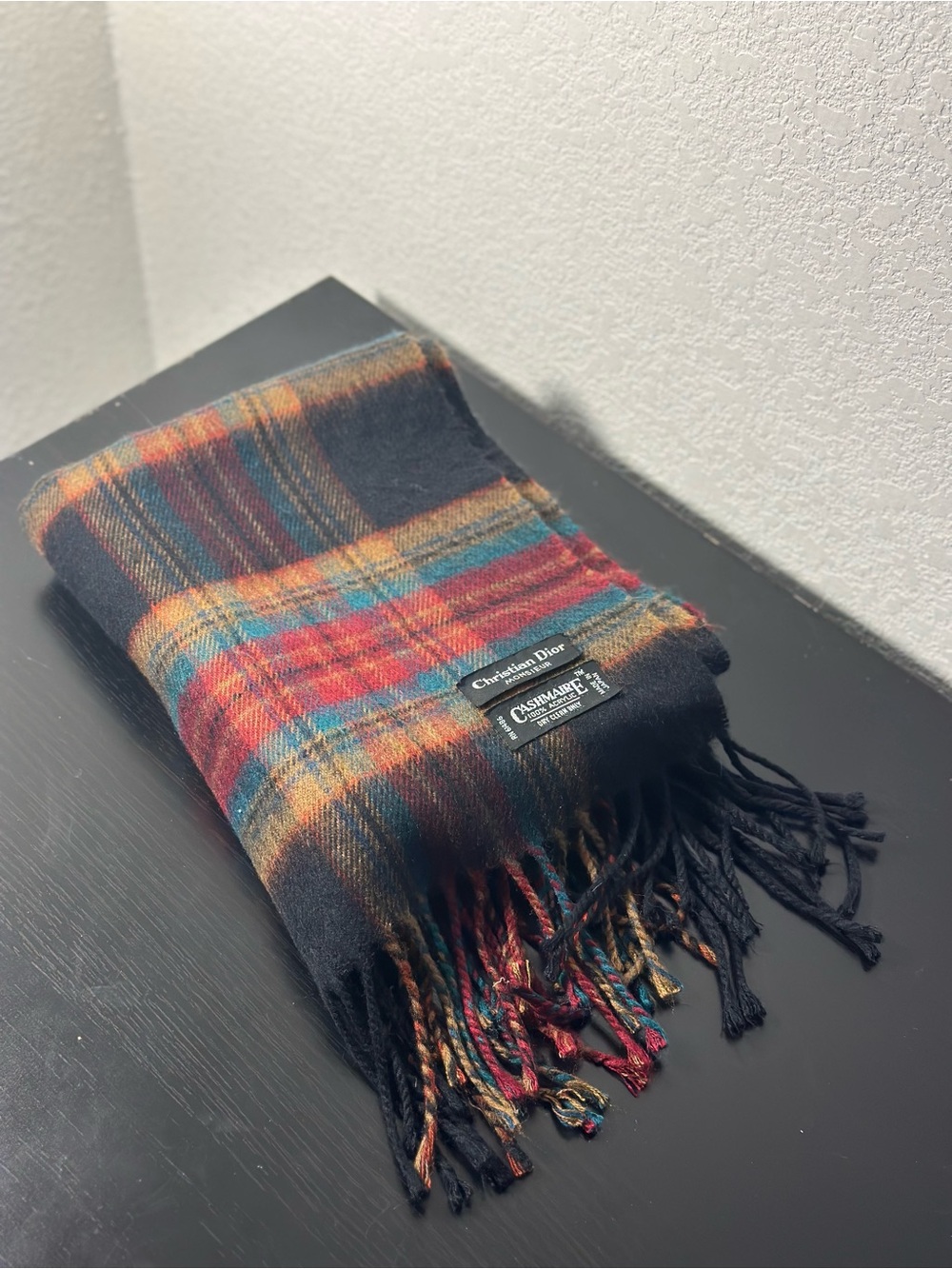 Dior Men’s Plaid Cashmere Scarf - Black, Red, Blue, Gold